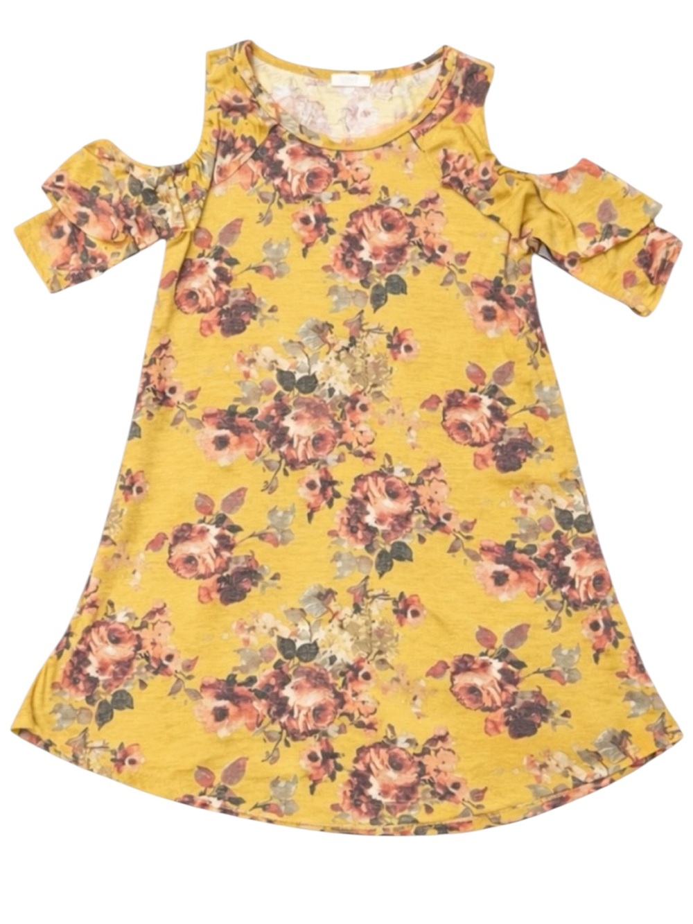 Oddy Mustard Floral Cold Shoulder Mini Dress M Boho Cottagecore Swing